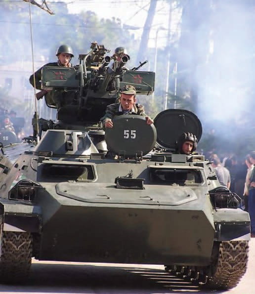 МТ-ЛБ с установленной на нем ЗУ 23-2, на военном параде по случаю празднования 10-летия независимости Абхазии